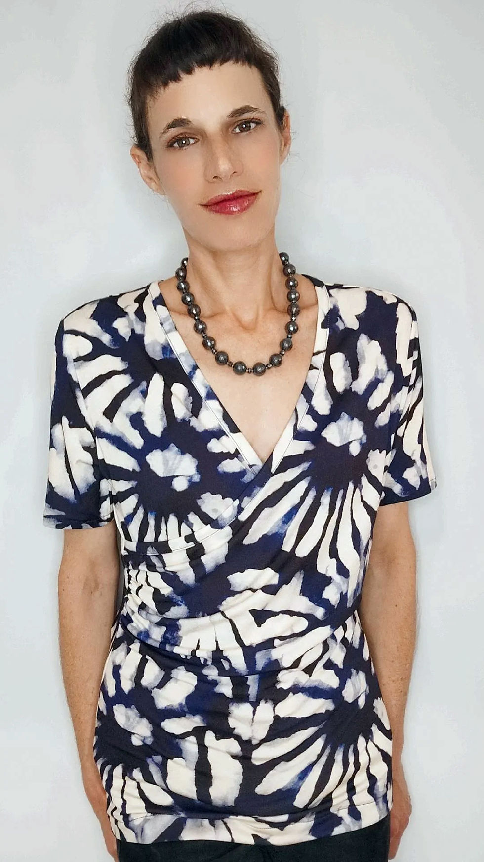 Thumbnail: Blue and White Floral Wrap Shirt