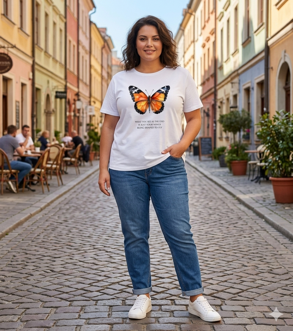 תמונה ממוזערת: חולצת טי-שירט לבנה מודפסת - פרפר