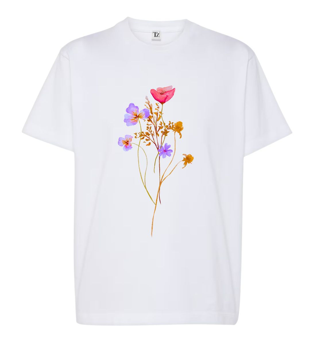 White Printed T-Shirt - Flowers