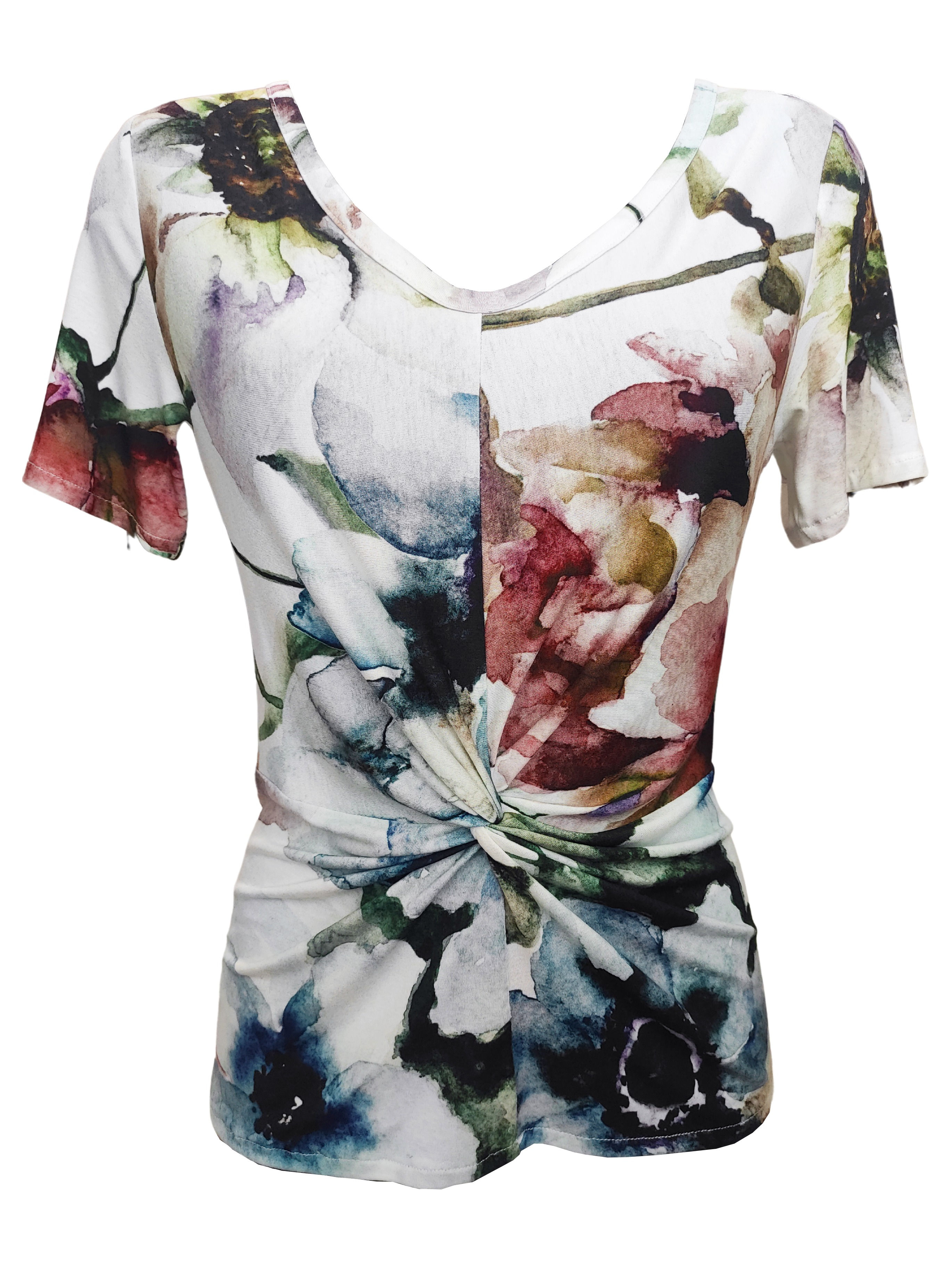 White Floral Shirt With a Twist At The Waist