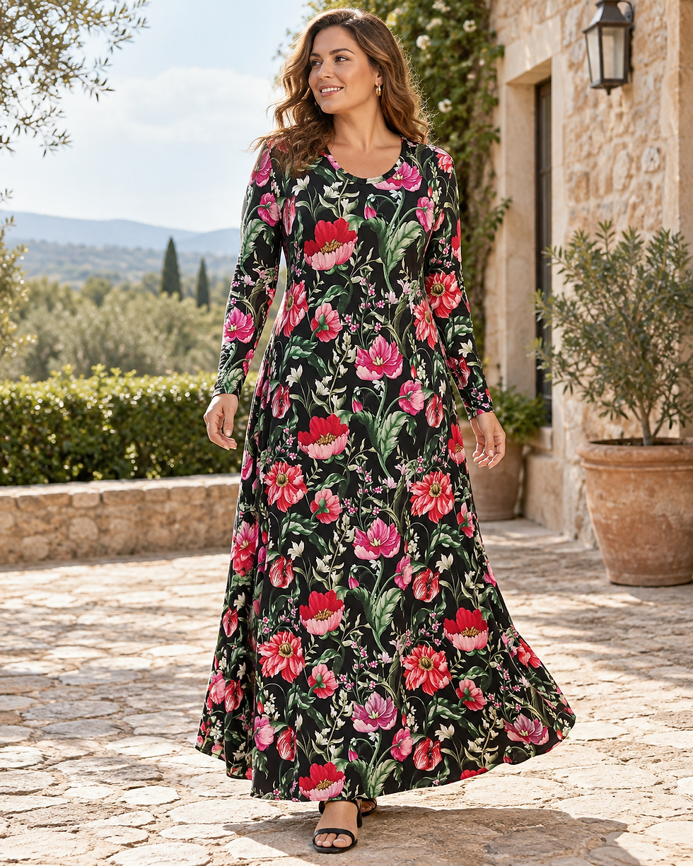 Thumbnail: Black Floral Flared Maxi Dress