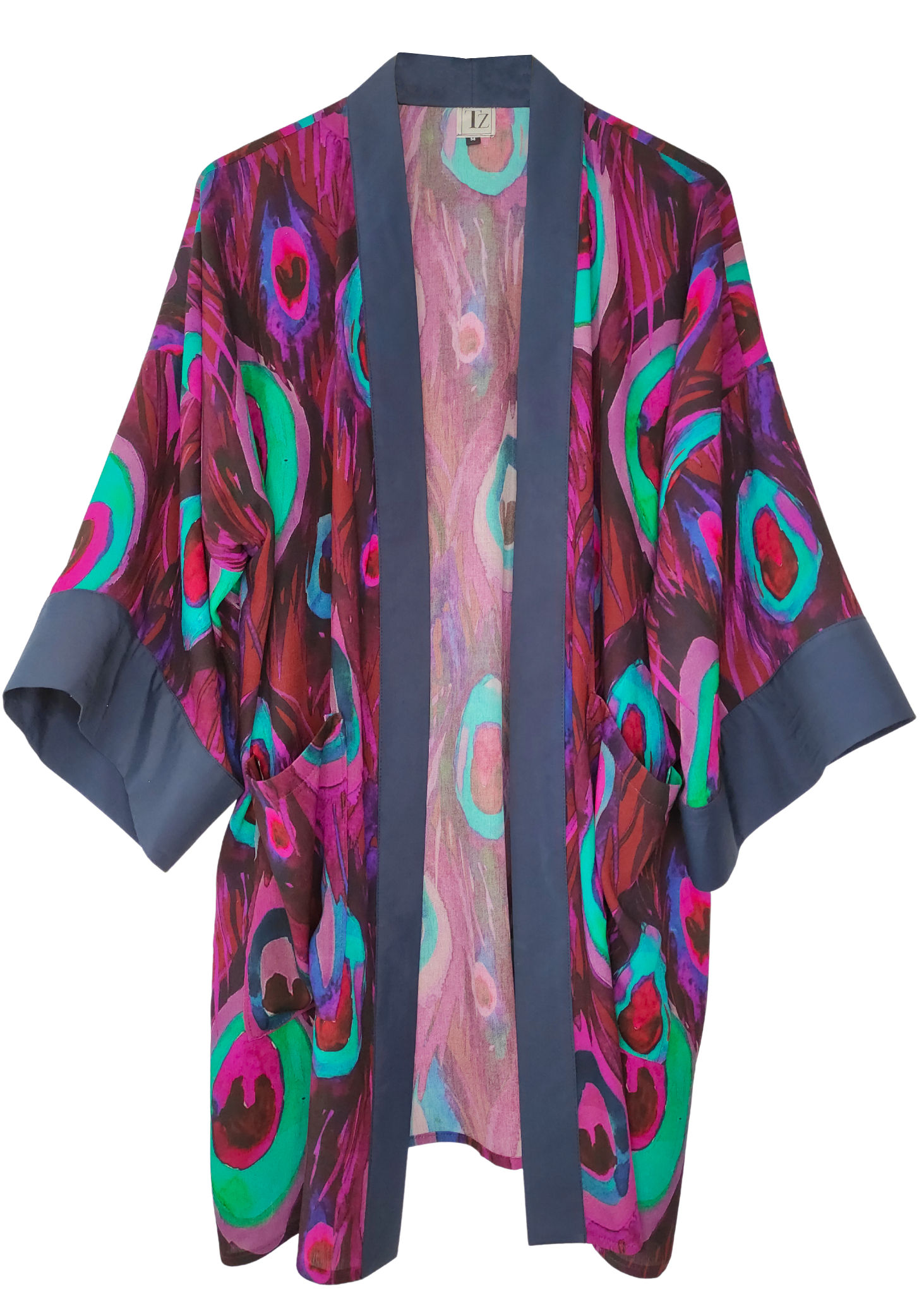 Peacock Feather Print Kimono