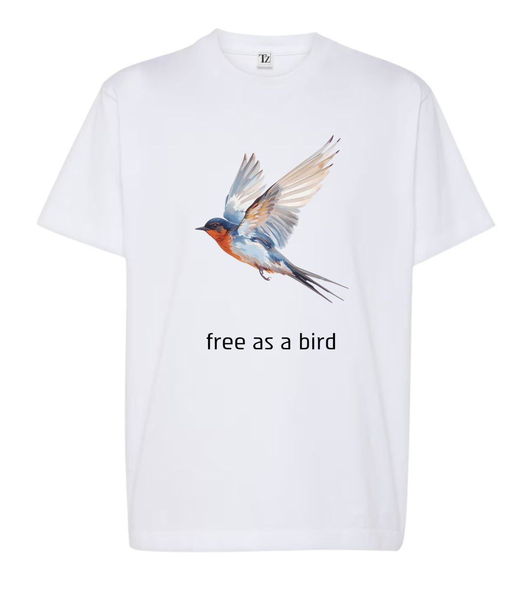 חולצת טי-שירט לבנה מודפסת - ציפור חופשית