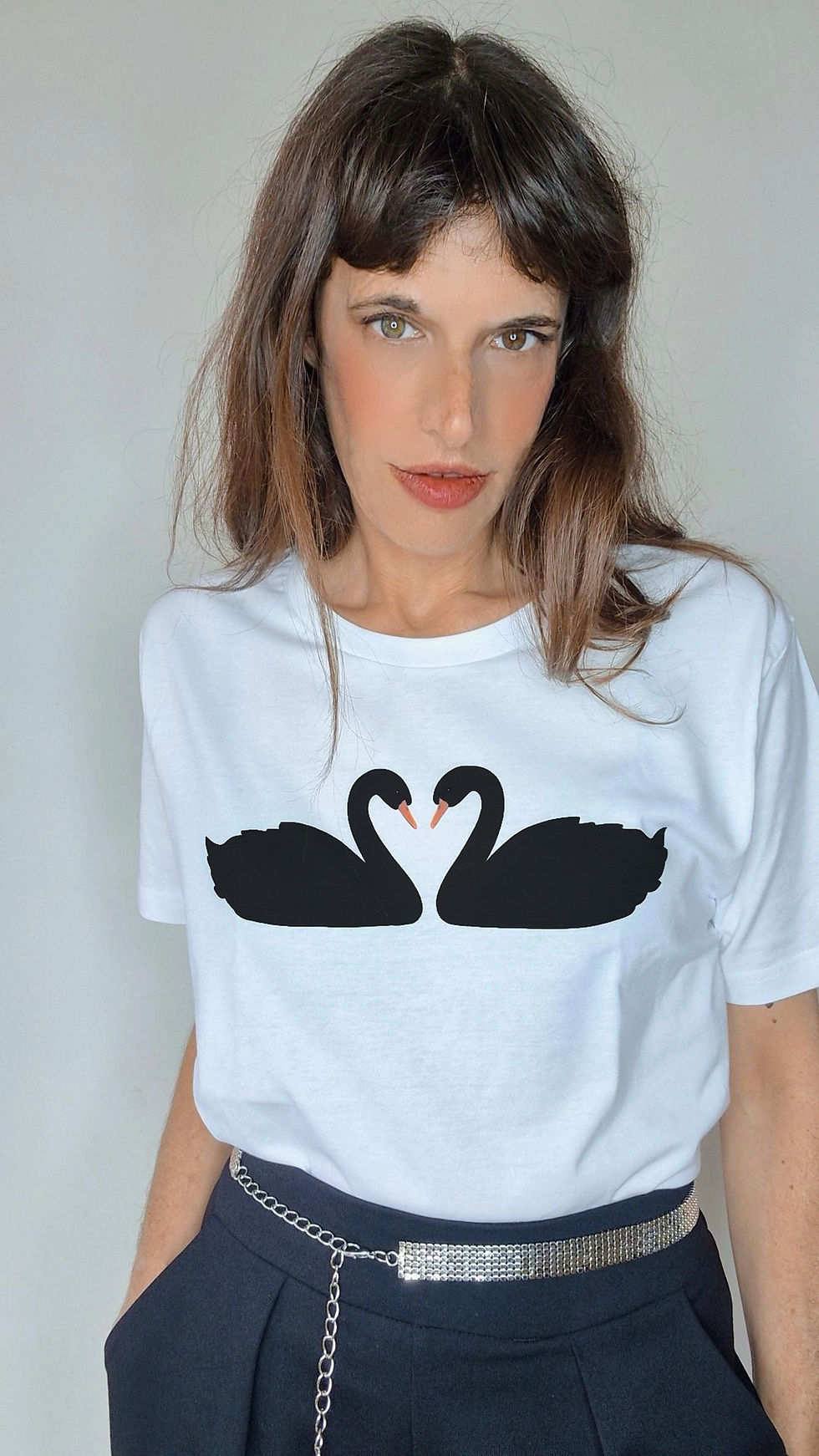 Thumbnail: White Printed T-Shirt - Swans