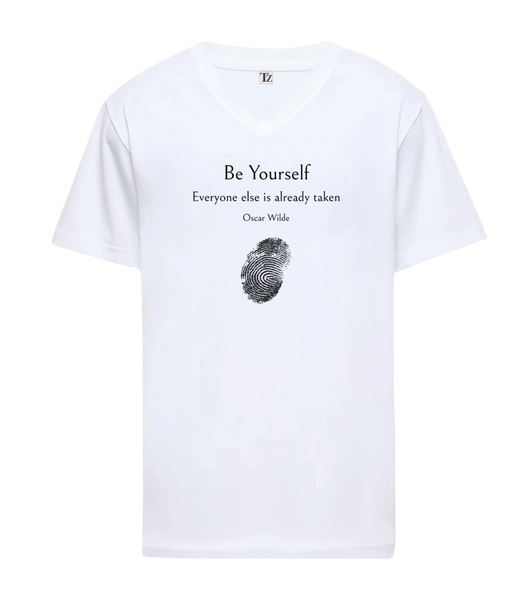 חולצת טי-שירט צווארון וי מודפסת - Be Yourself