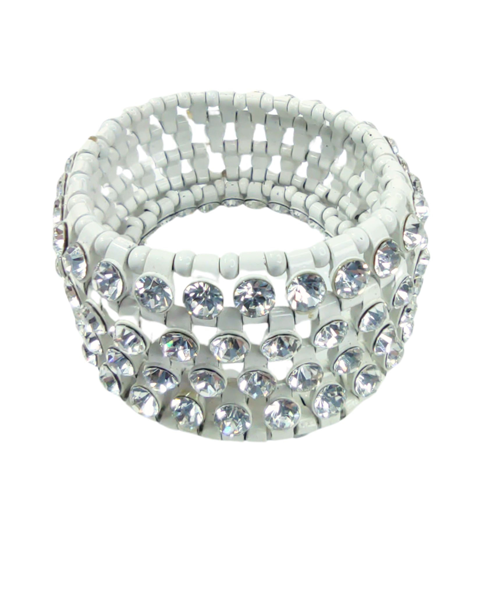 White Beaded And Crystal Bracelet