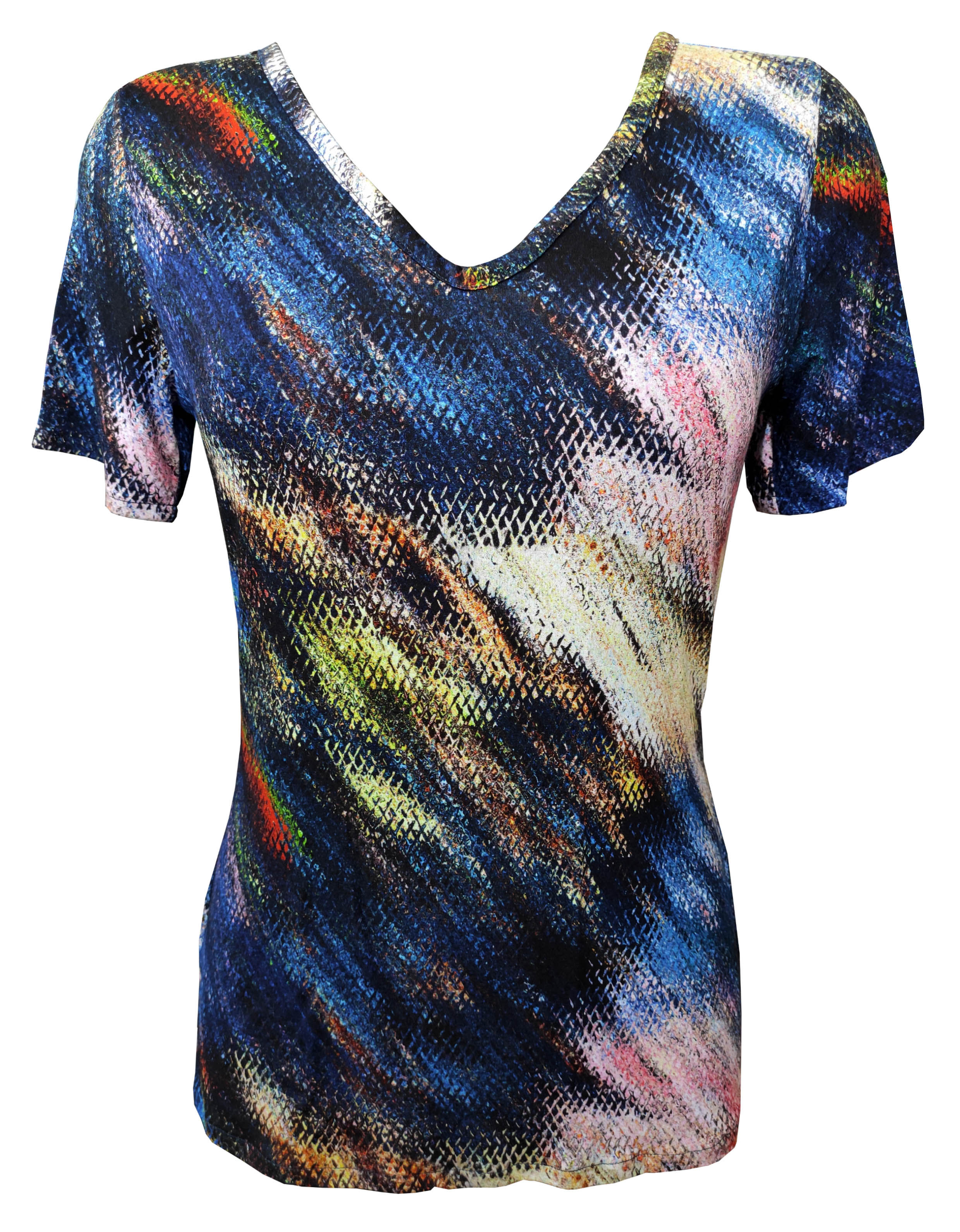 חולצת וי צבעים כחולה