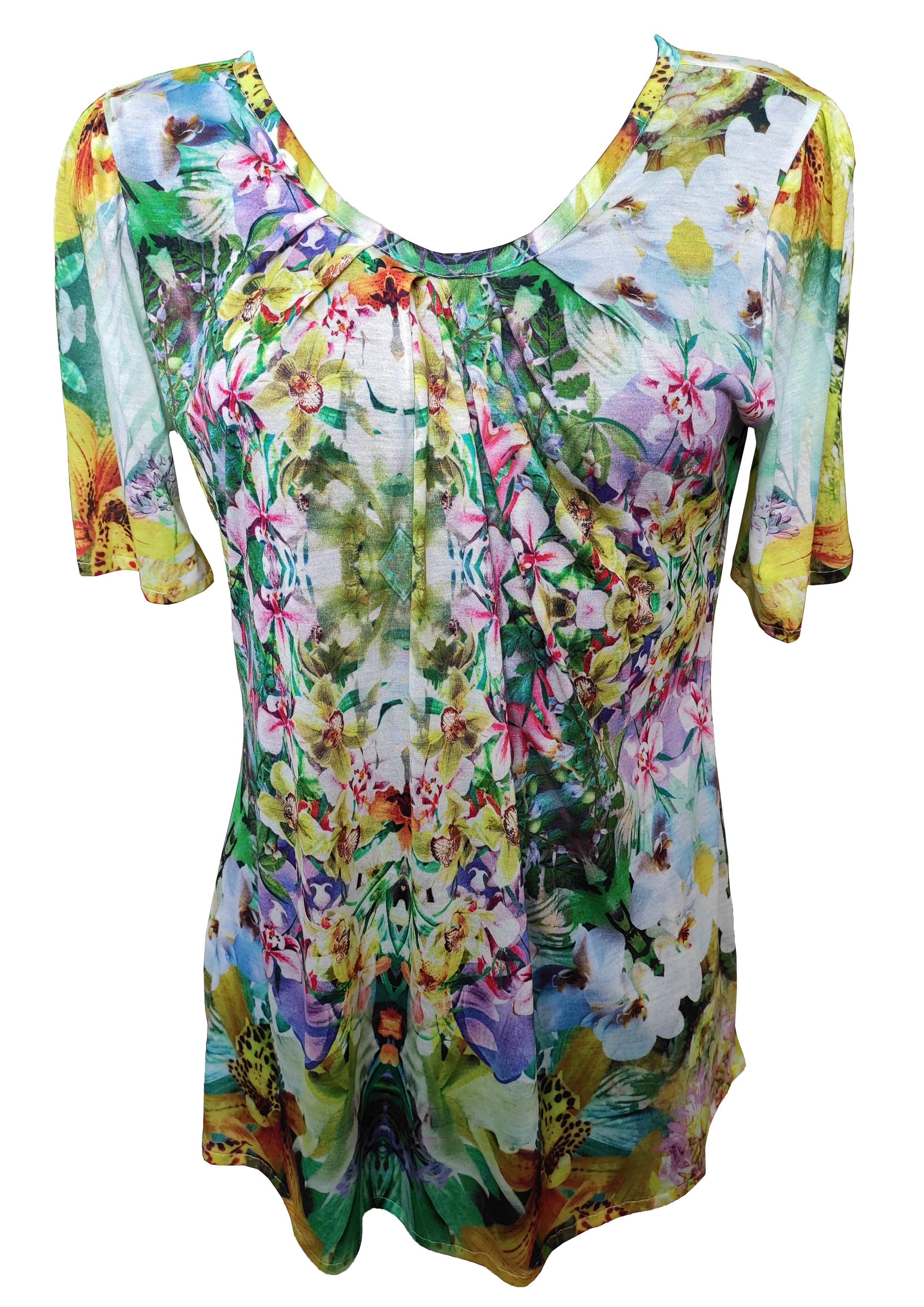 Floral Jersey Shirt With Pleats - Orchids