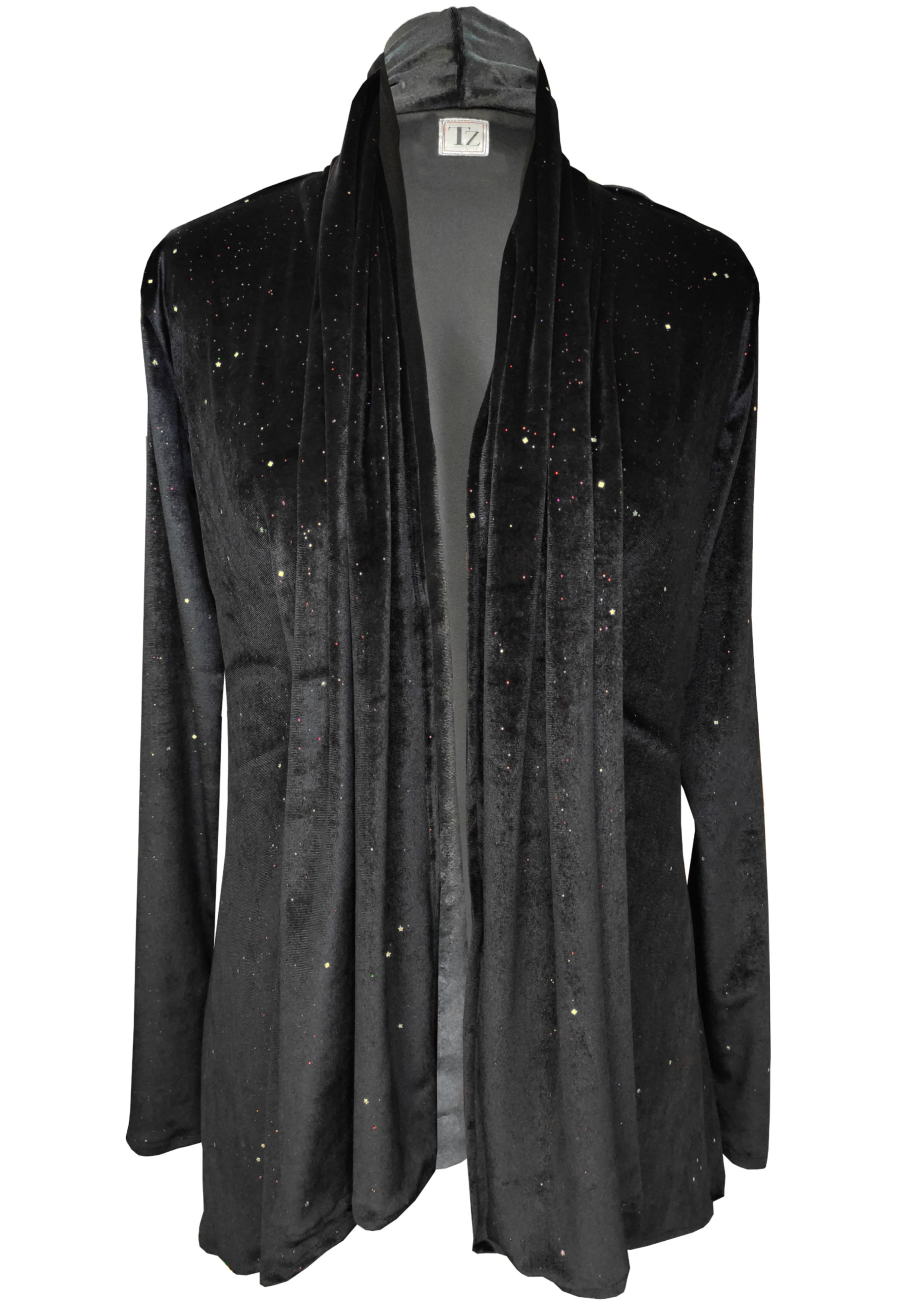 Black Velvet Cardigan With Colorful Sparkles