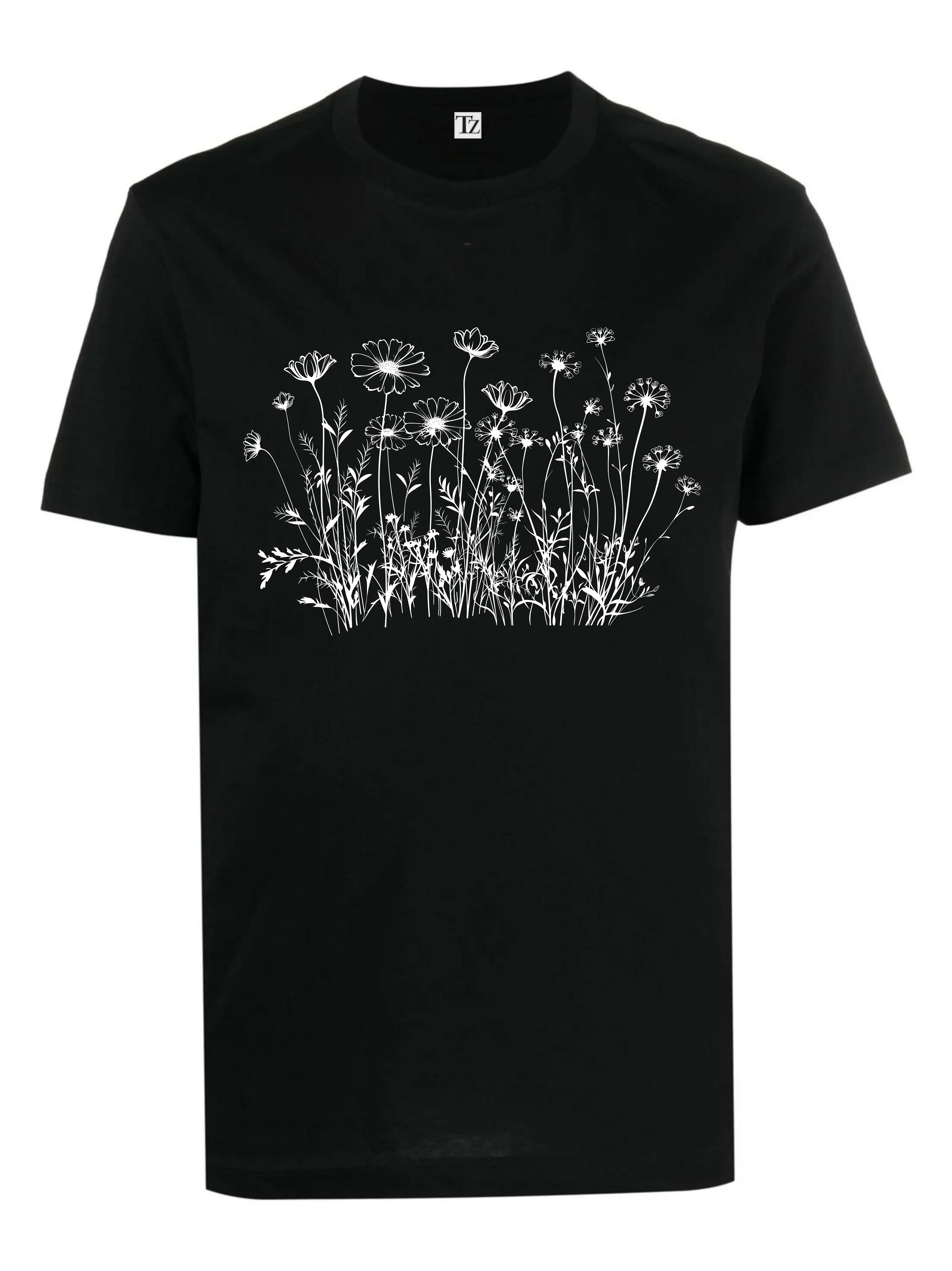 Black Printed T-Shirt - Wildflowers