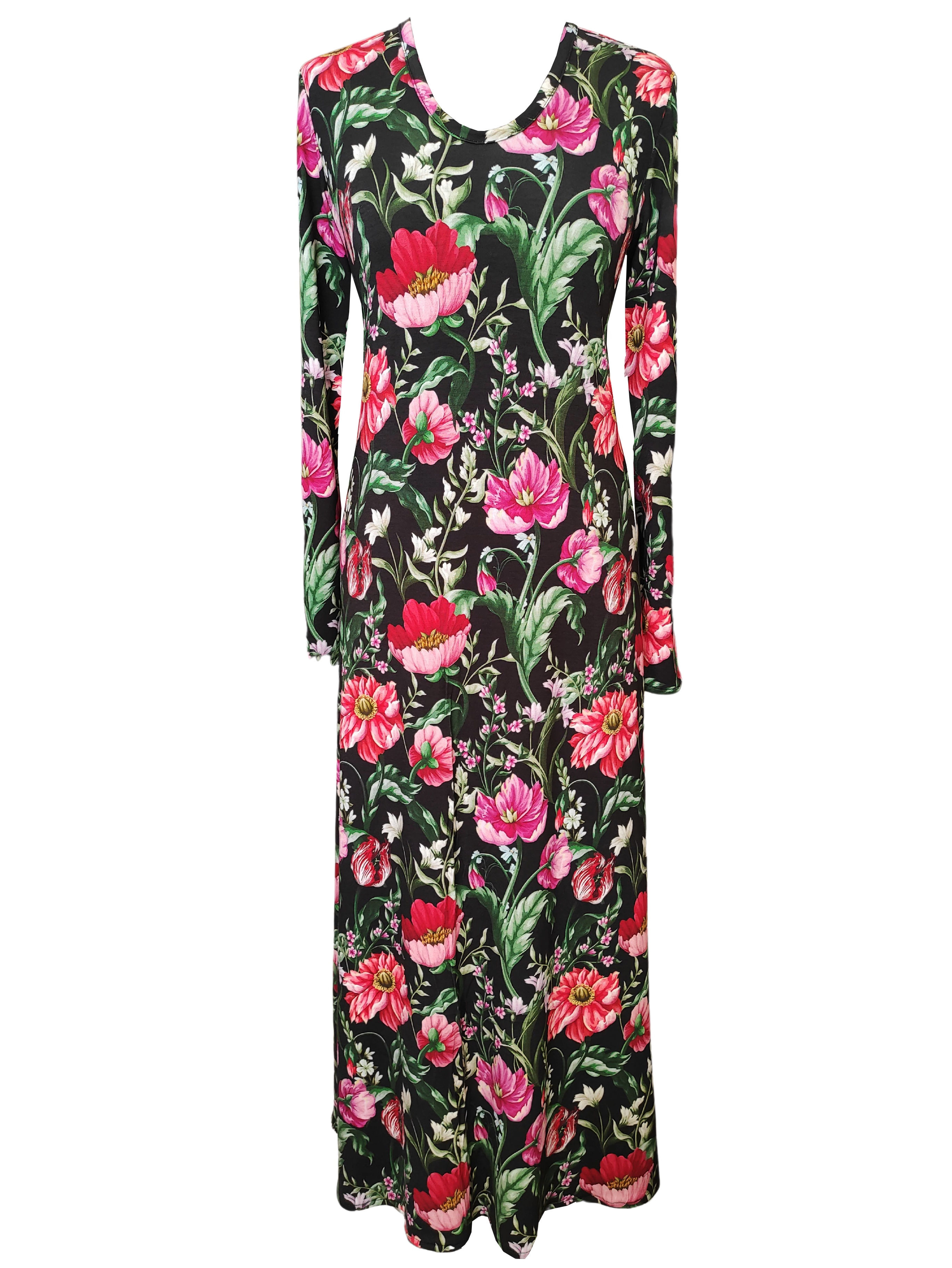 Black Floral Flared Maxi Dress