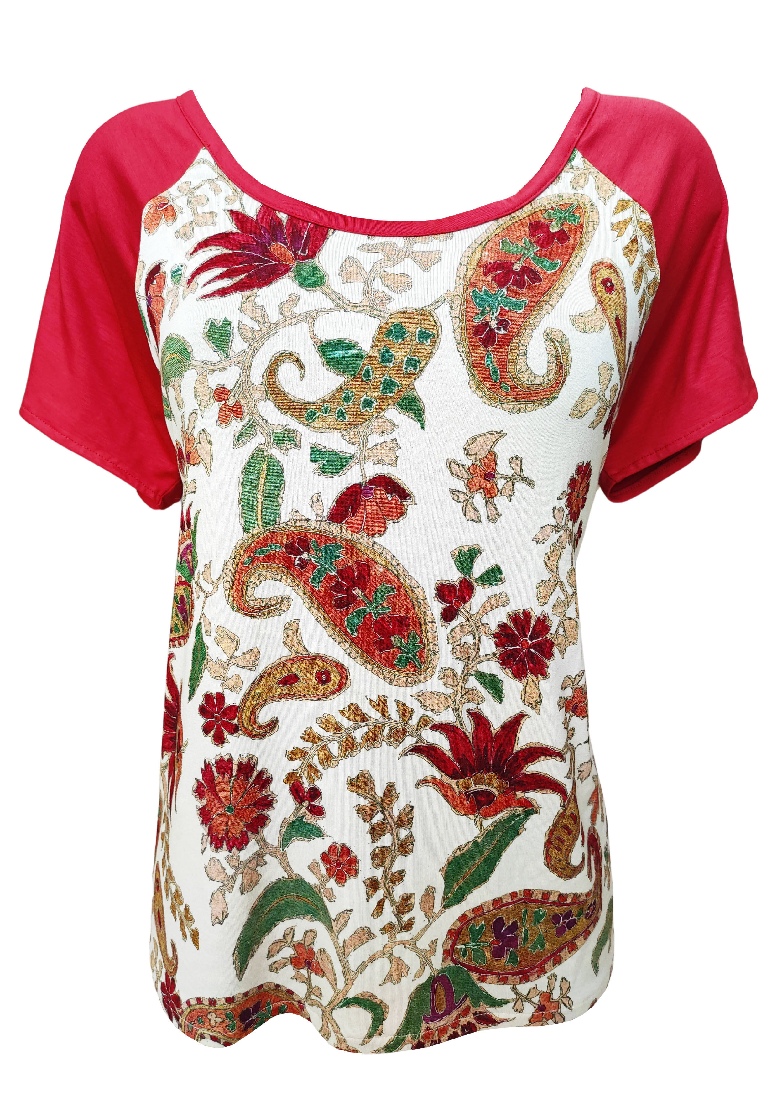 Red Paisley Raglan Sleeves Shirt