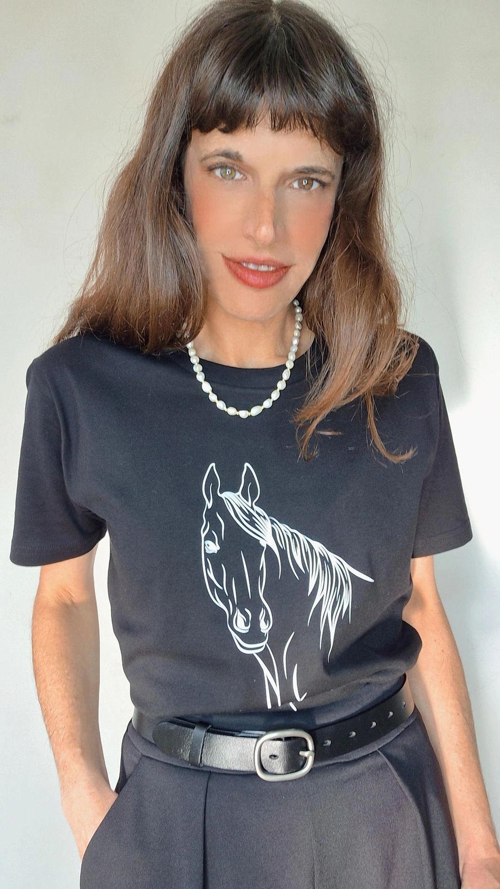 Thumbnail: Black Printed T-Shirt - White Horse