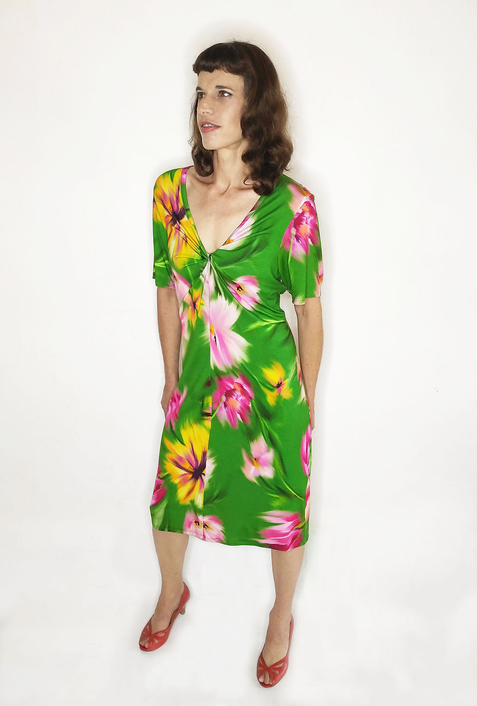 Thumbnail: Green Floral Twist Dress