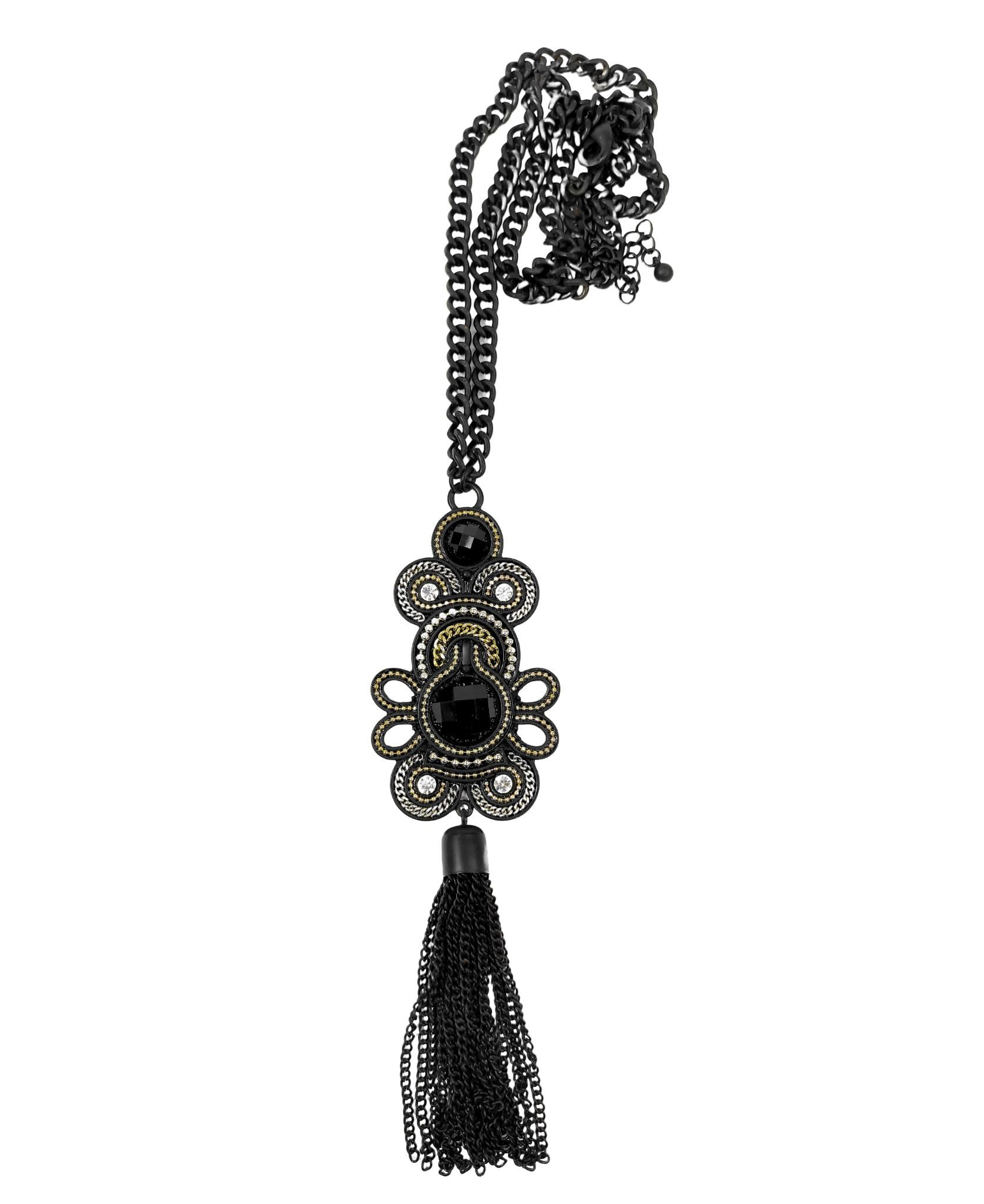 Baroque Black Metal Necklace With Fringes