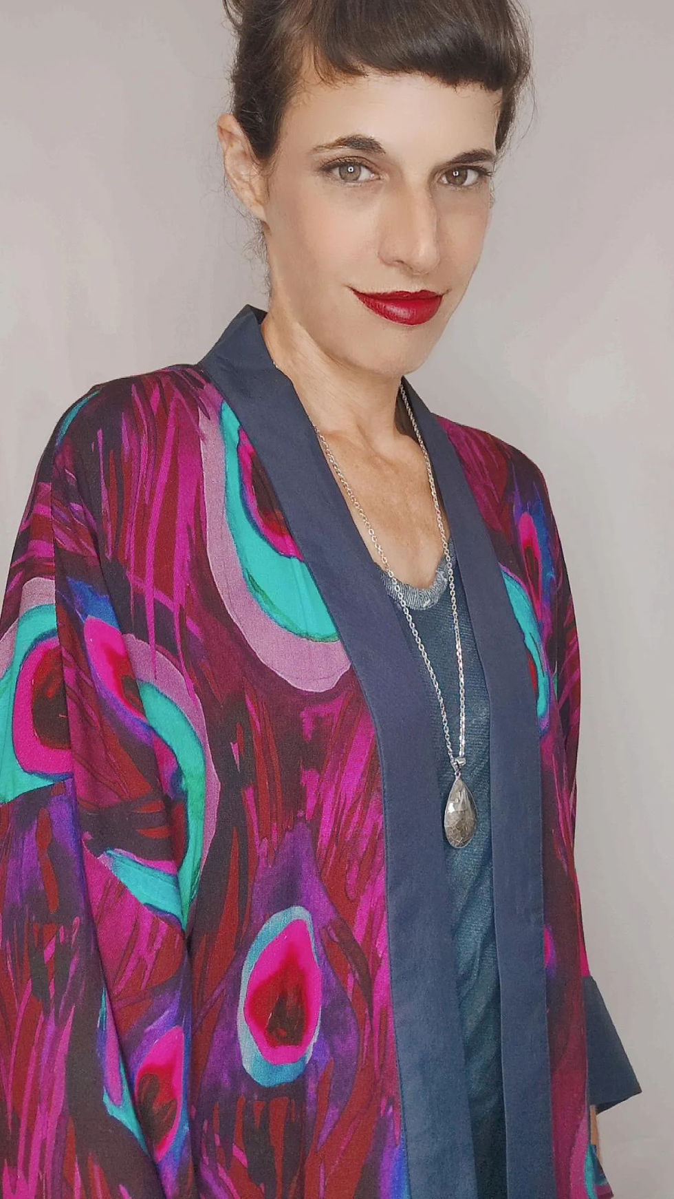 Thumbnail: Peacock Feather Print Kimono