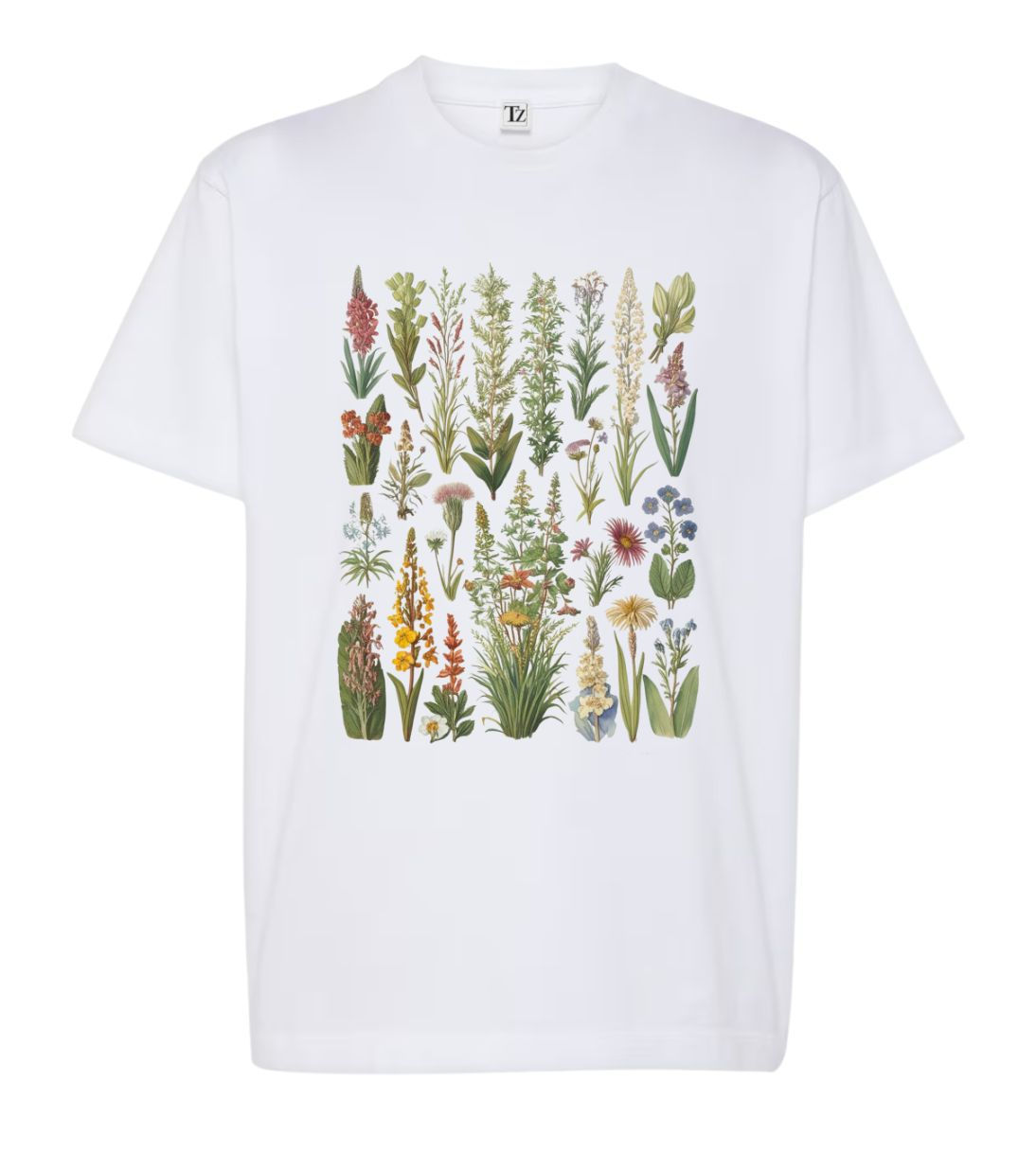 White Printed T-Shirt - Retro Flowers