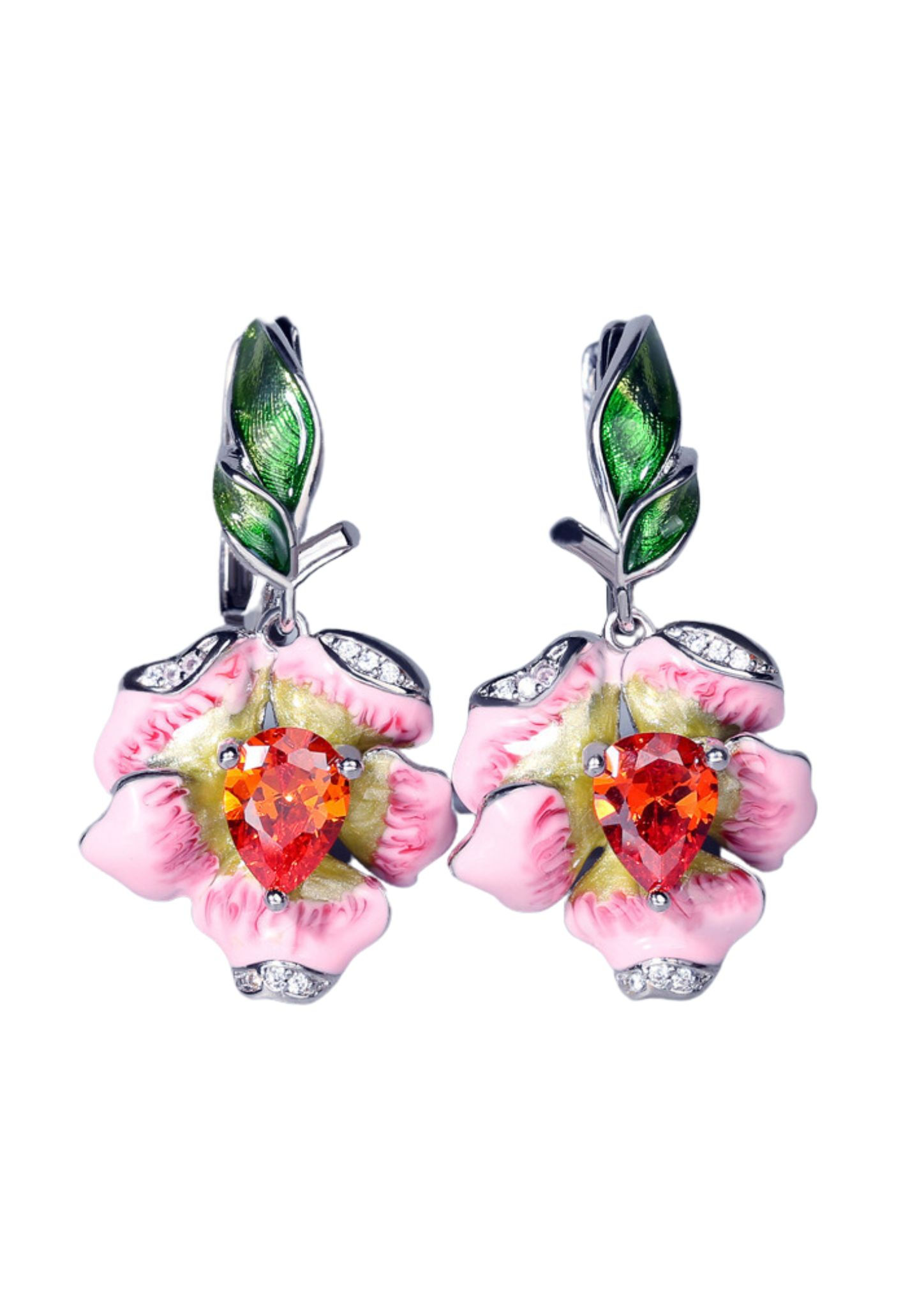 925 Sterling Silver Earrings and Pink Flower Enamel