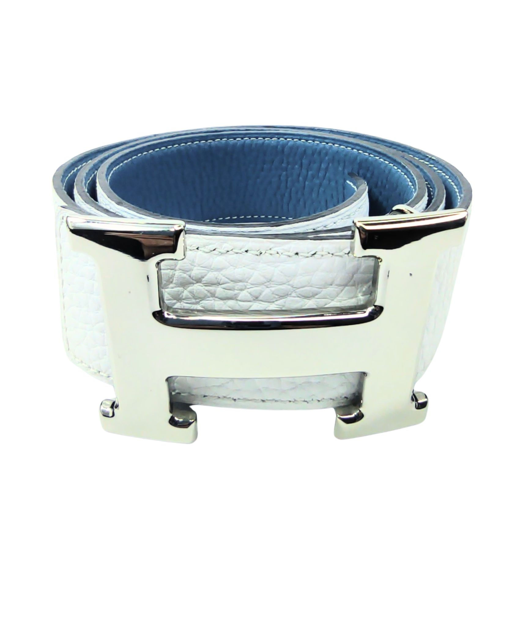 Reversible Leather Belt - Hermes - Blue-White
