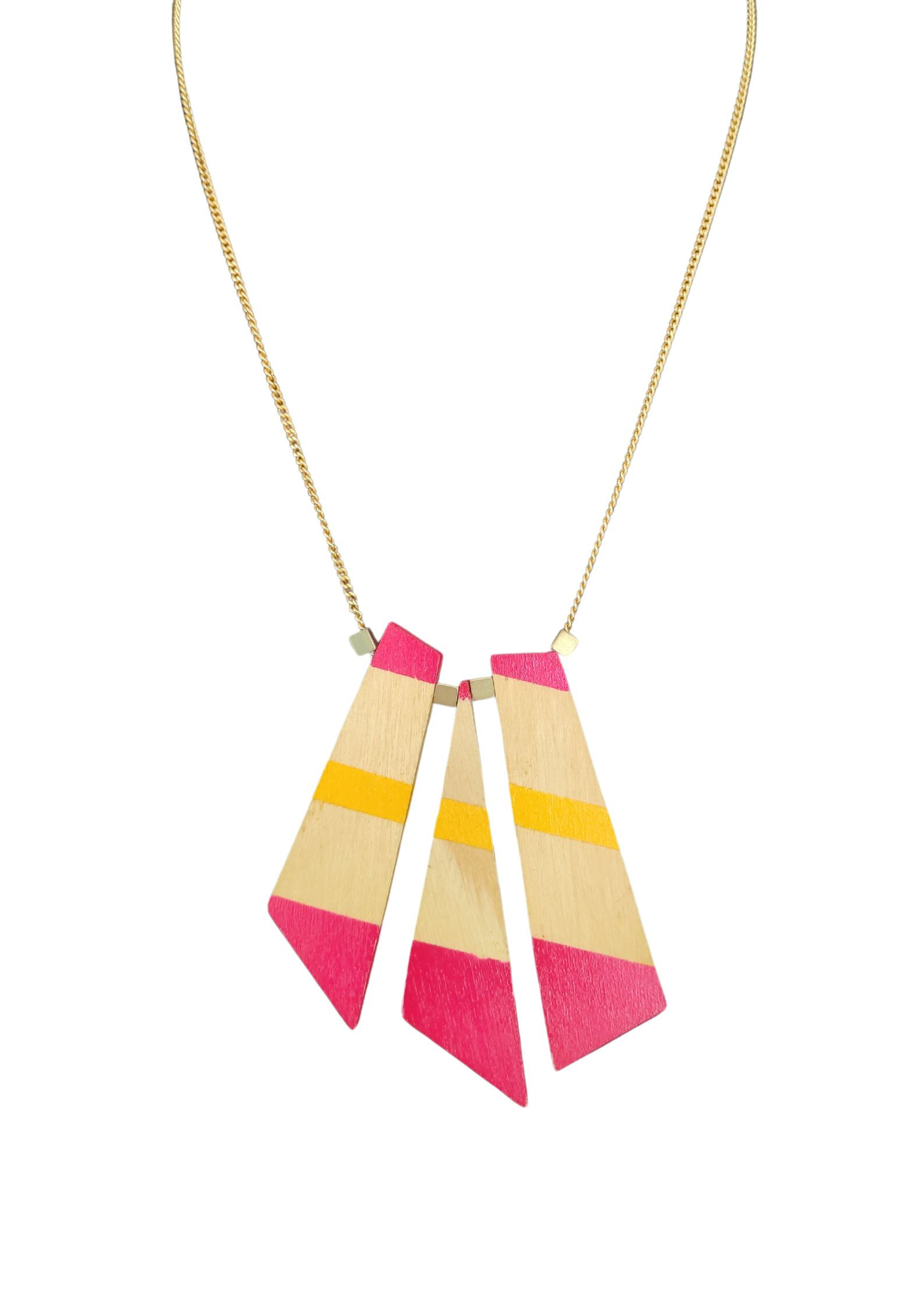 Pink & Yellow Chandelier Wood Necklace