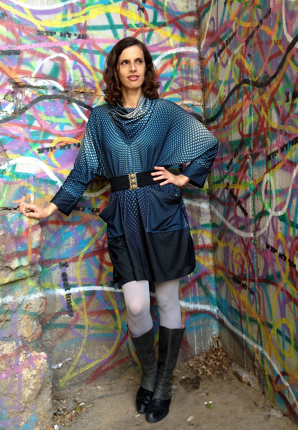 Thumbnail: Blue Geometric Turtleneck Tunic-Dress 