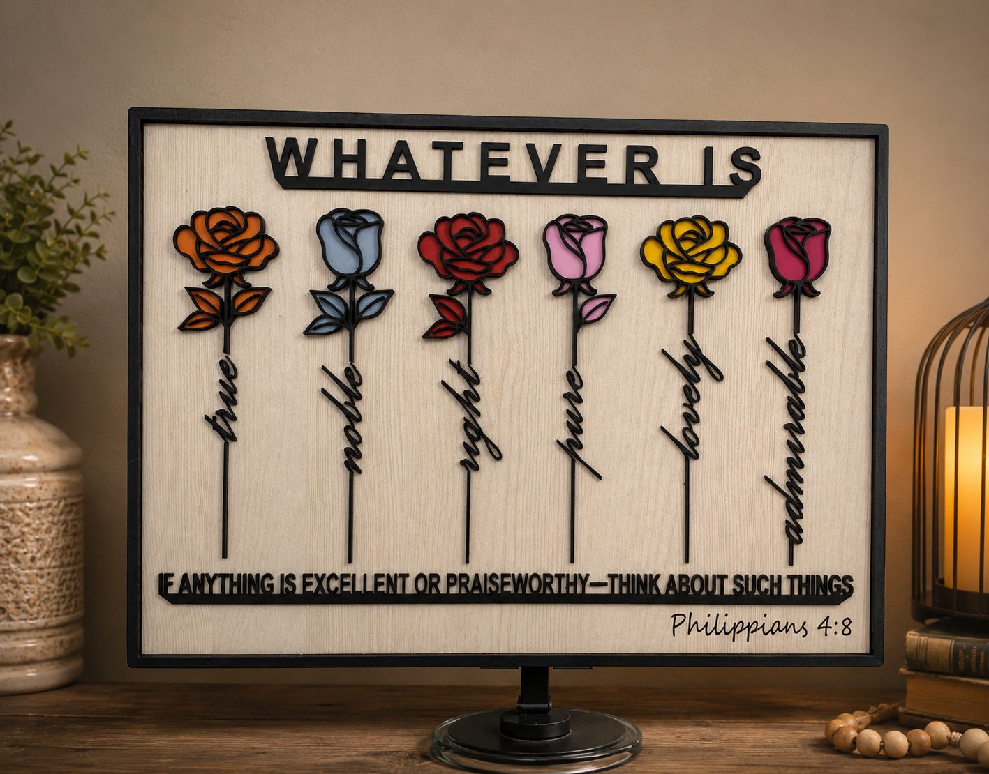 "Whatever Is..." Philippians 4:8 Inspirational Rose Wall Décor