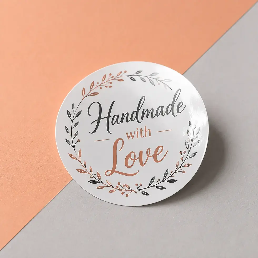 Artboard glossy custom sticker sample with handmade with love design