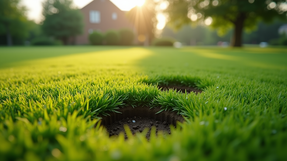 Close-up view of aeration holes in a green lawn