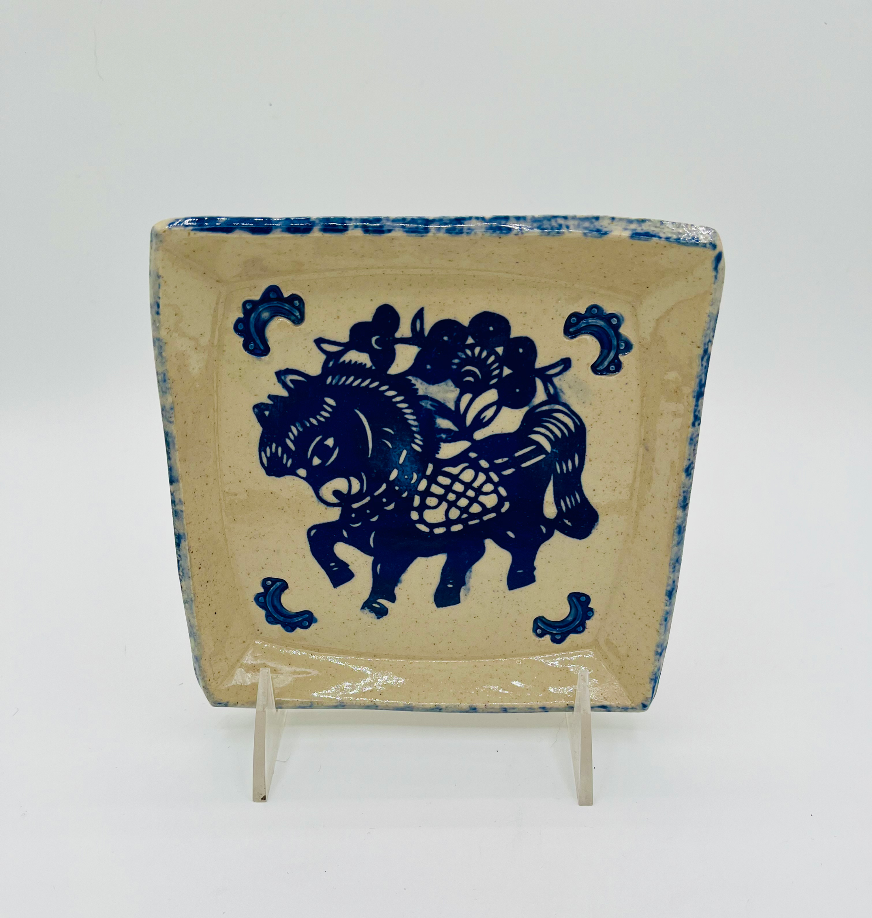 Assiette carré zodiac chinois cheval