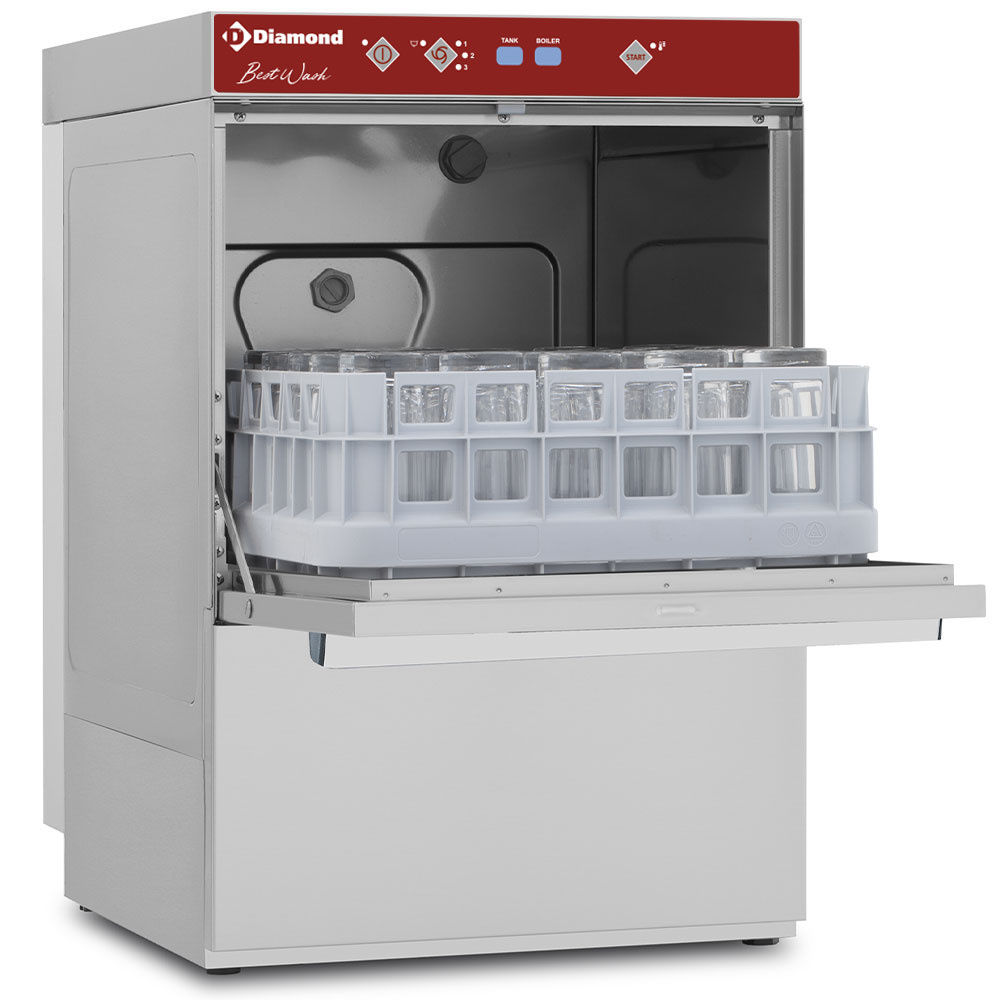 lave-vaisselle professionnel ouvert, panier inclus, CuisinePro.fr