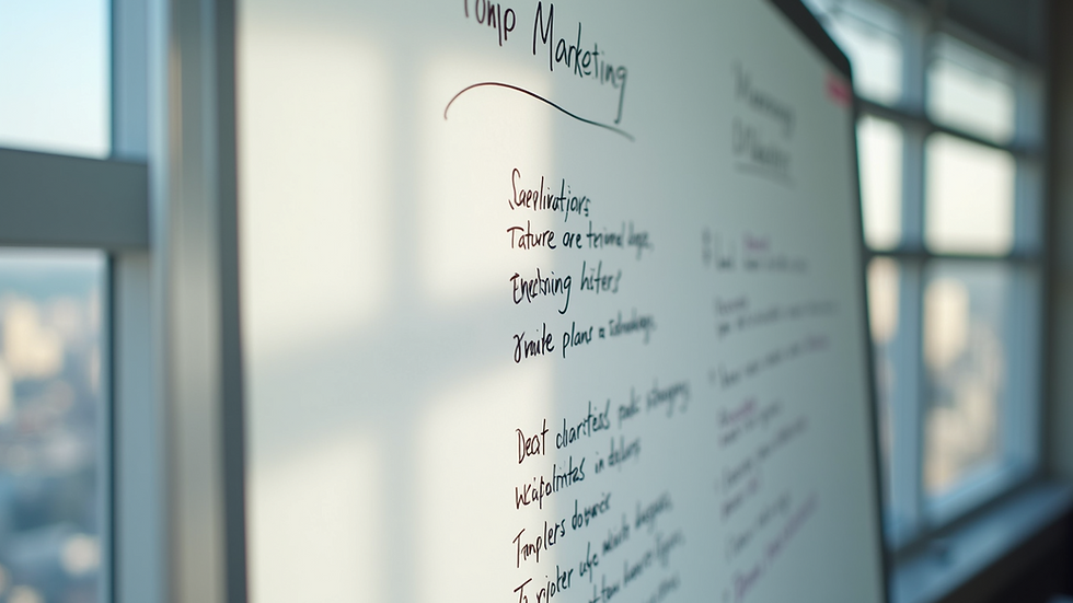 Eye-level view of a whiteboard with startup marketing plans and strategies