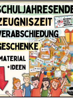 Banner Schuljahresende mit Bastelideen, Abschied, Zeugniszeit für die Grundschule