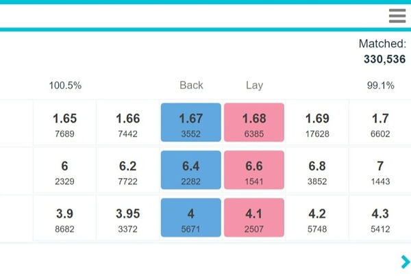 Interface de la colonne de cotations d'un match