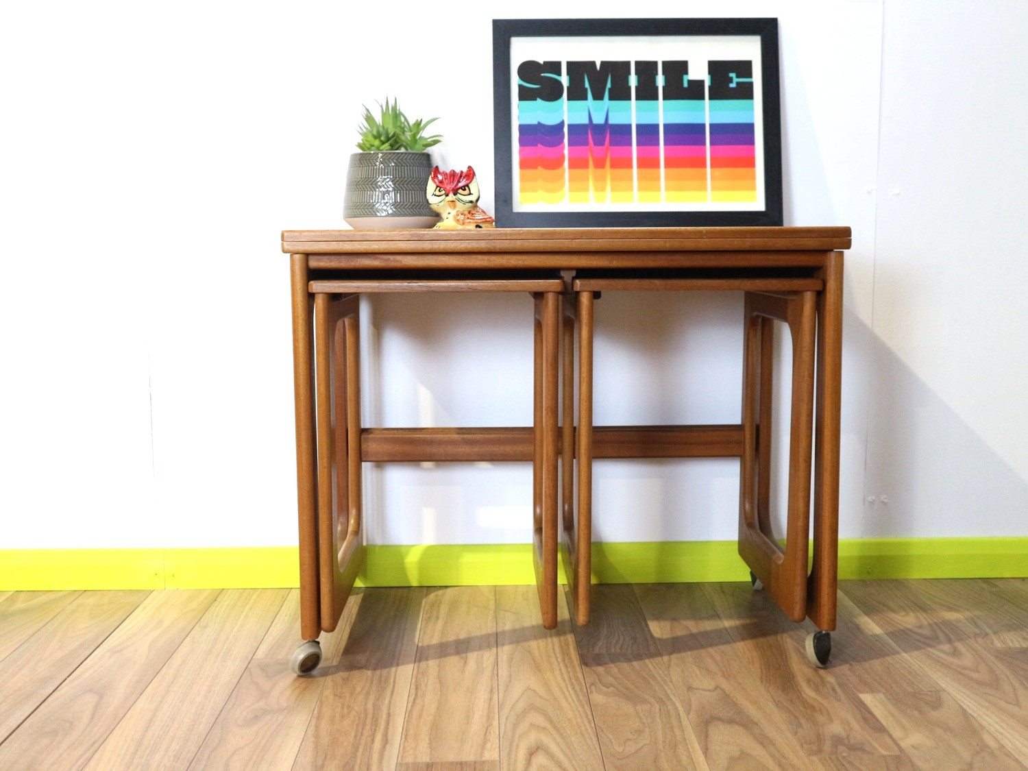 Mid Century Tri Form AH Mcintosh Teak Nest of Tables