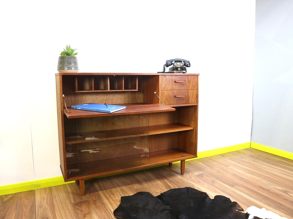 Thumbnail: Midcentury teak bookcase by Avalon with fold out desk Danish style