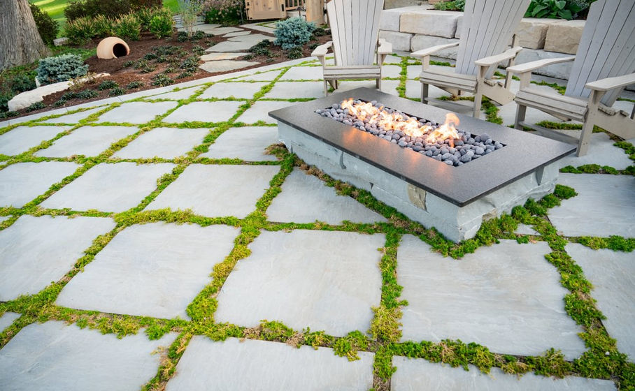 Pewter Natural Cleft 24" Paver Patio Outdoor Moss Custom Fire Pit