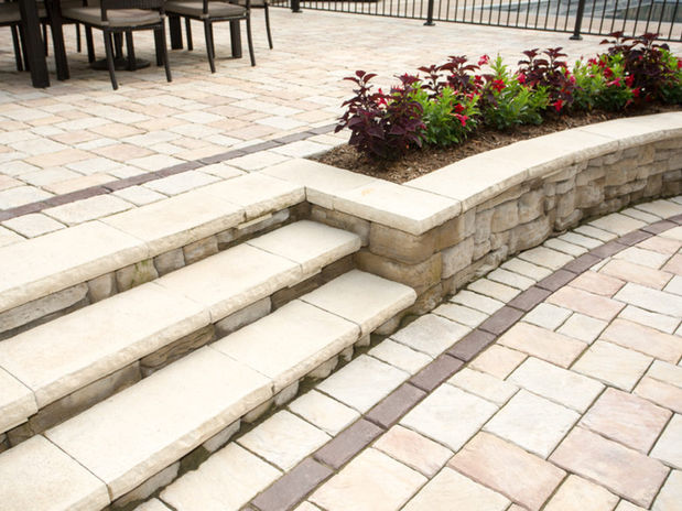 High Format Rosetta Hardscapes Dimensional Coping for Stair Tread