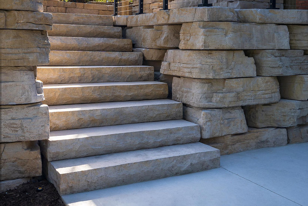 high format empire steps dimensional rockfaced rosetta hardscapes