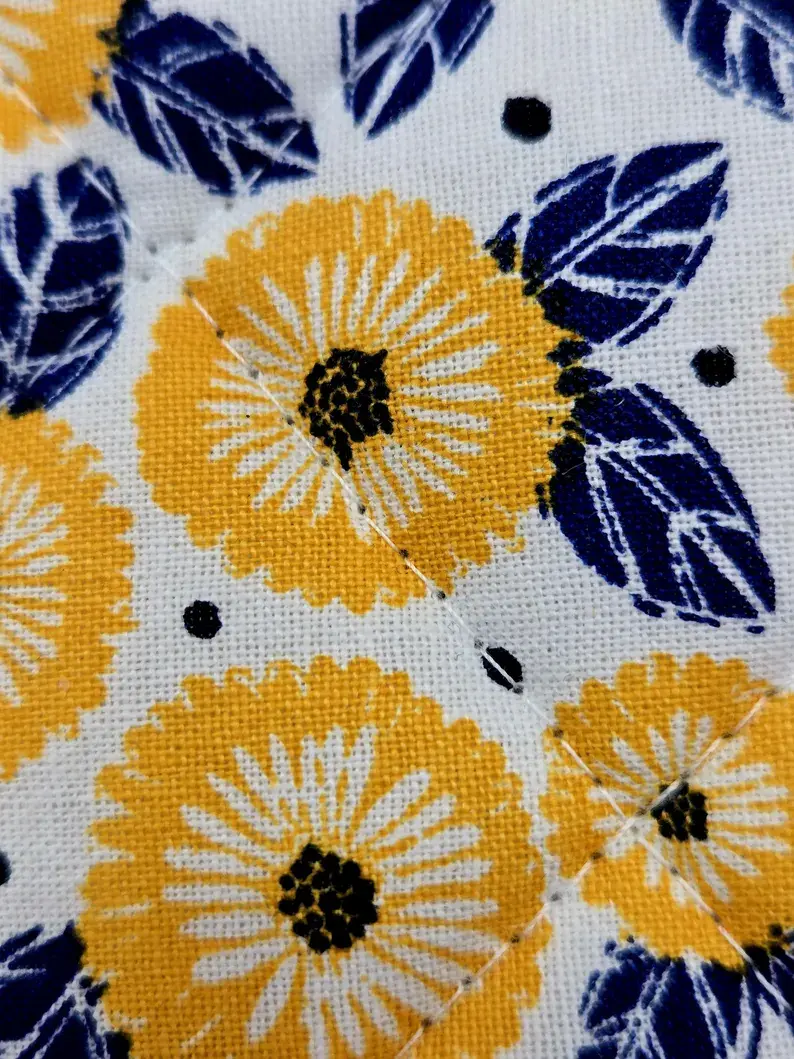Thumbnail: Marigold Collection, Quilted Potholders with Yellow or Navy Trim| Handmade 8.5"