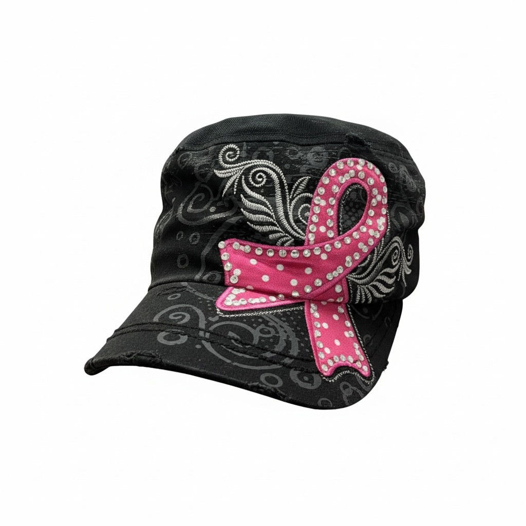 Black and Pink Ribbon Embellished Cap