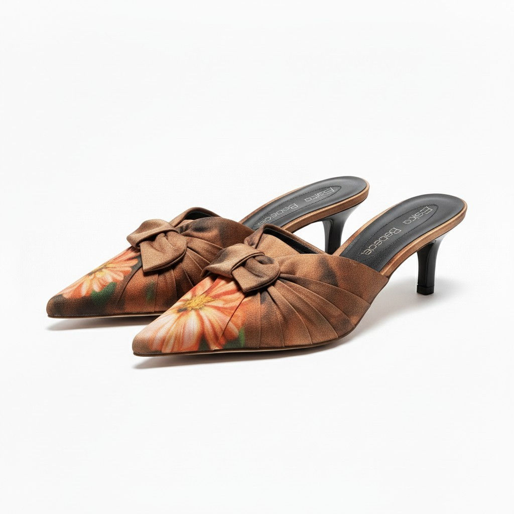 Stylish Brown Flower Wedge Mules