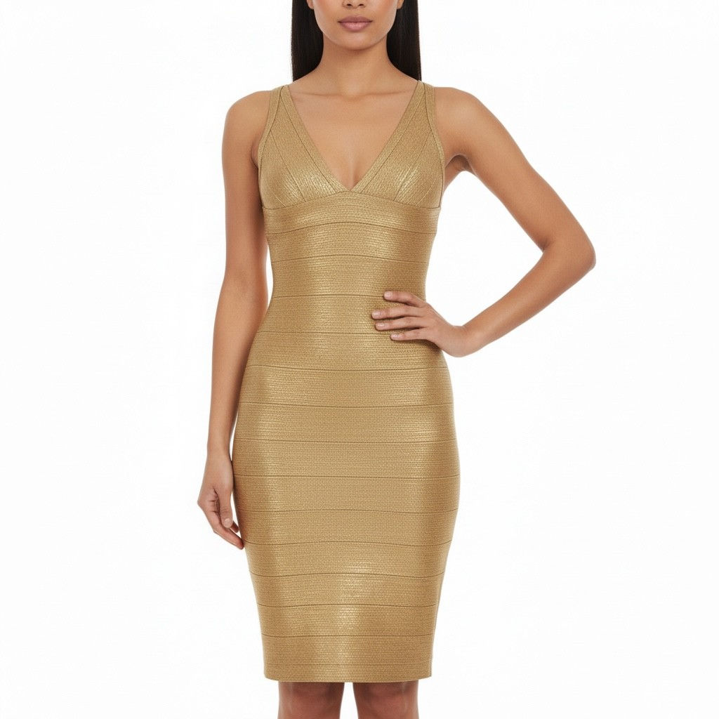 Gold Bodycon Midi Dress