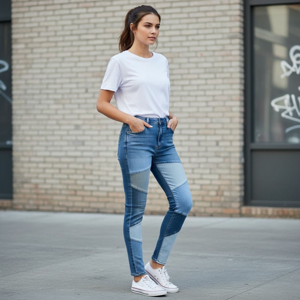 Patchwork Denim Jeans