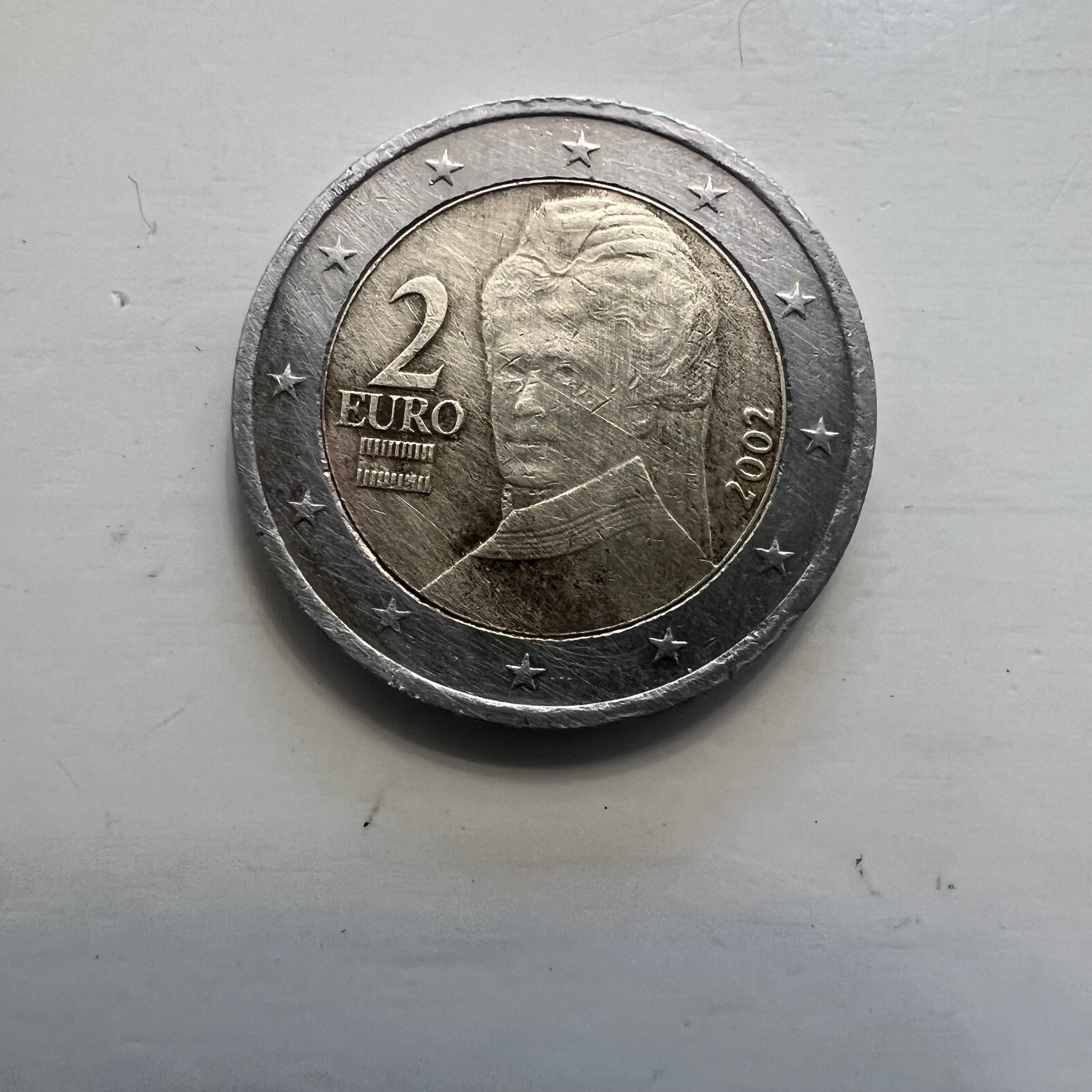 AUSTRIA 2 EURO 2002 COIN BRASS/NICKLE/COPPER