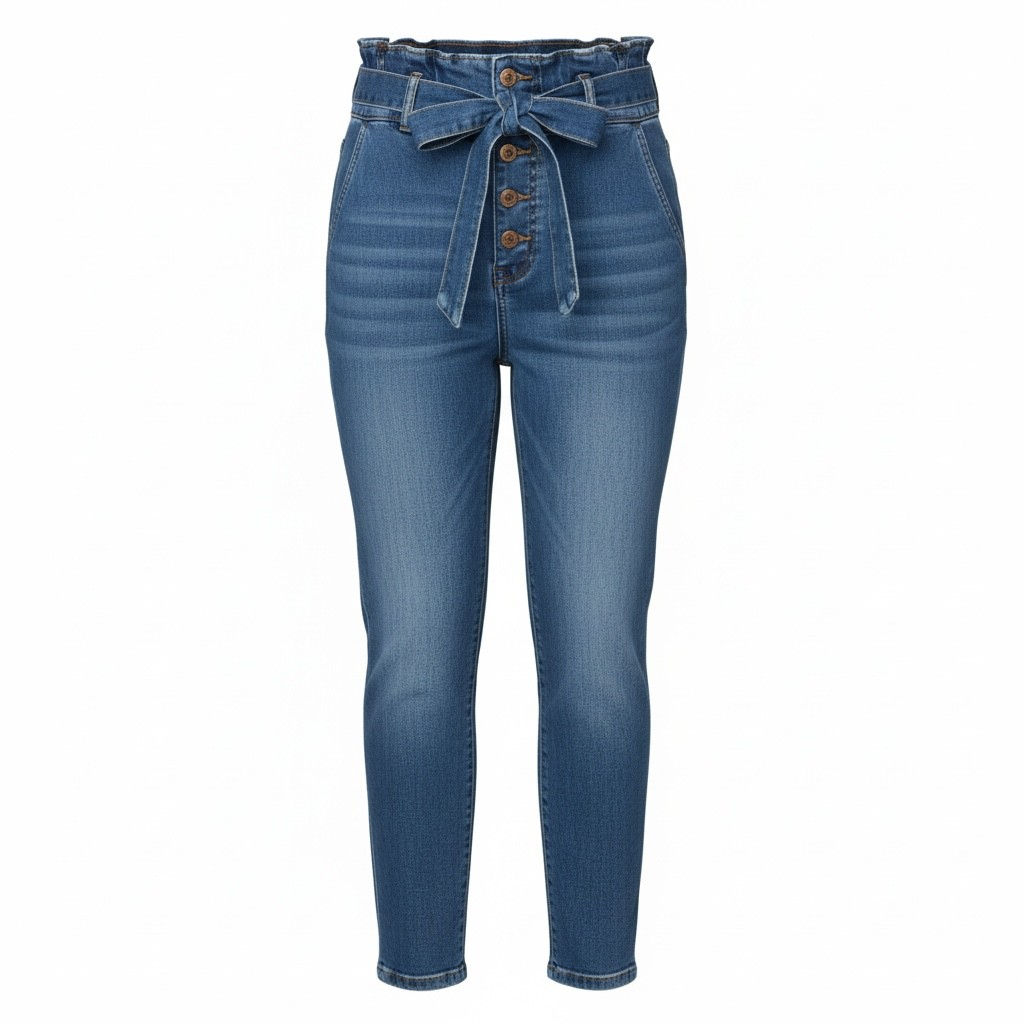 High-Waisted Denim Pants with Belt