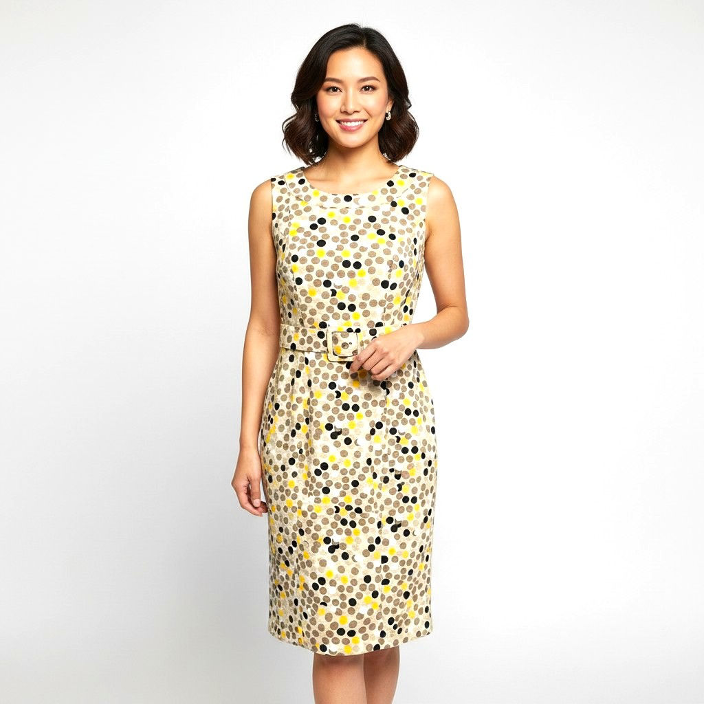 Yellow Black and White Poka Dot Sleeveless Dress