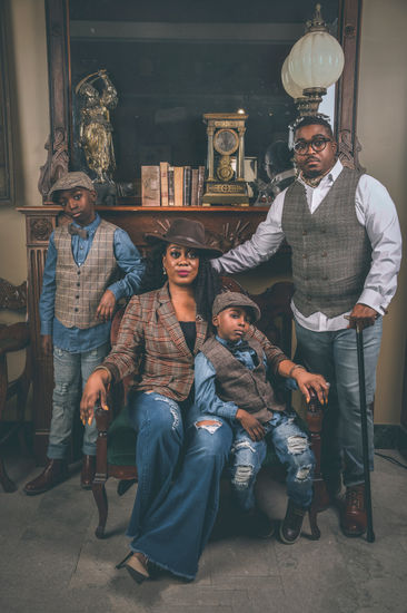Family of 4 in vintage wear