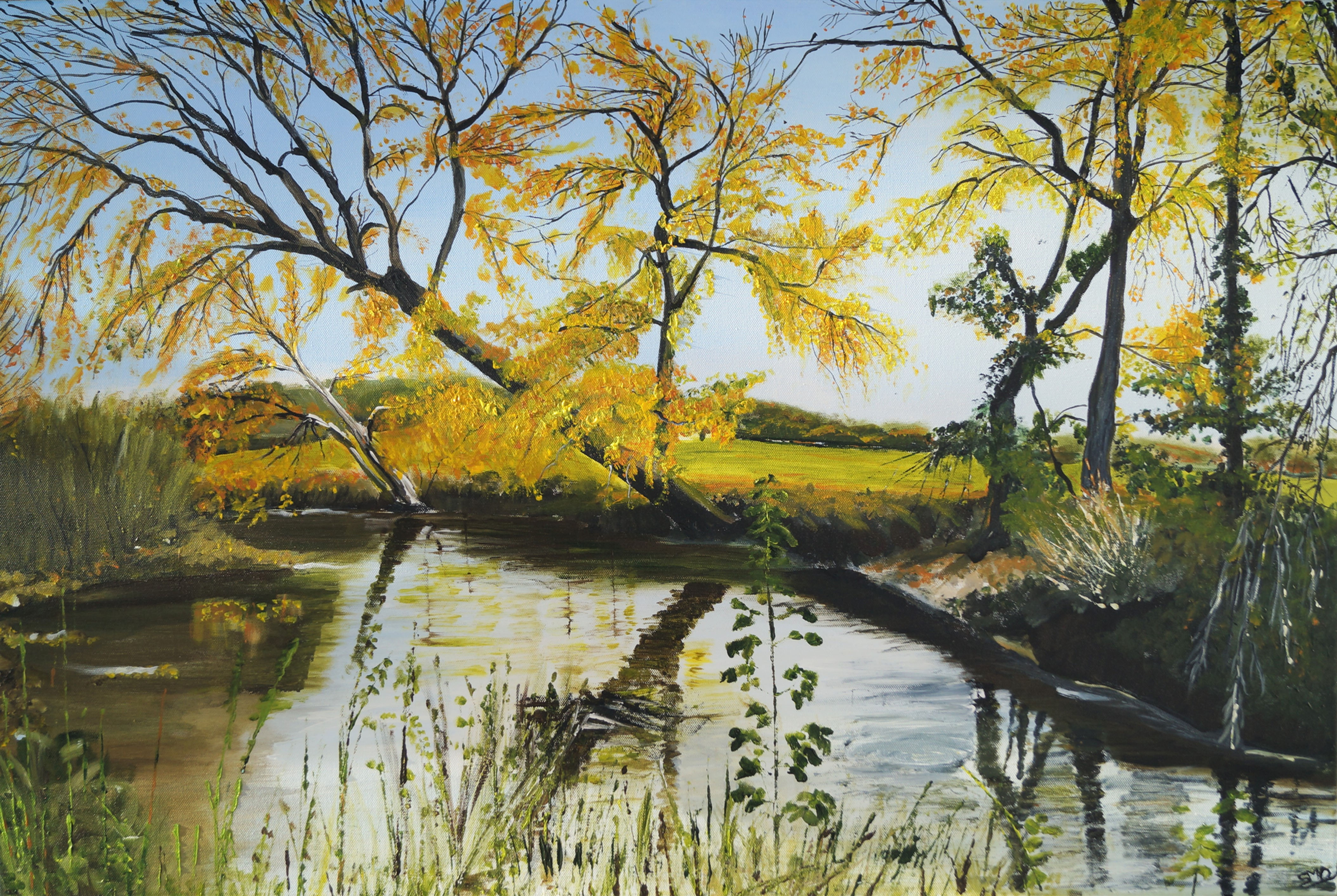 landscape painting of river bank in Lacock