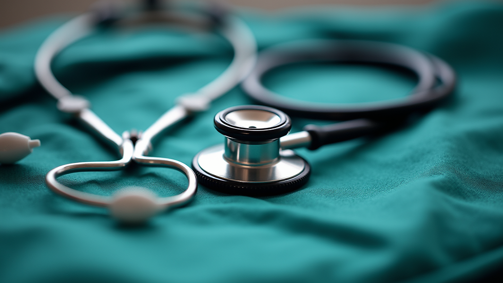 Close-up view of a stethoscope and trauma shears on a medical bag