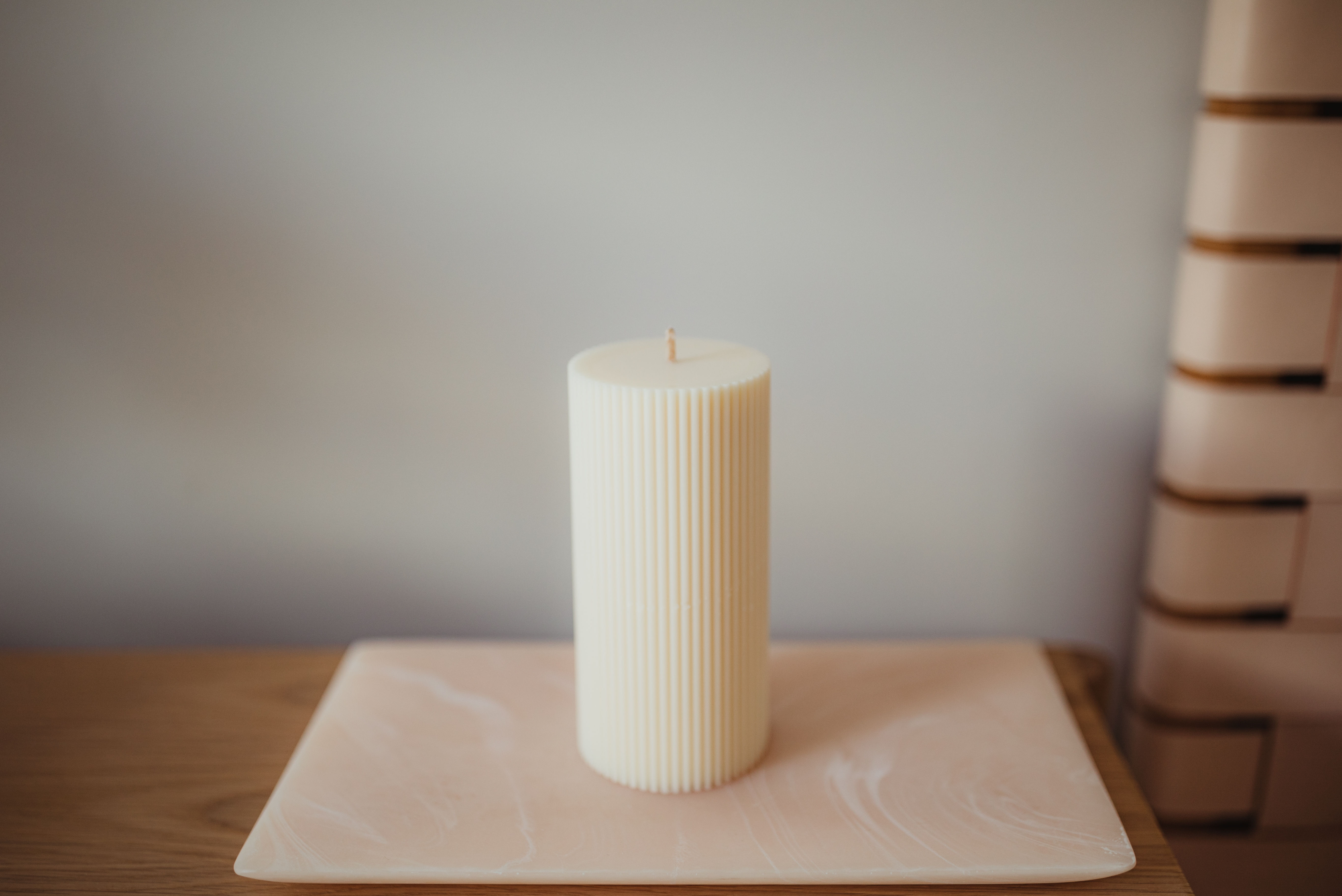 Large Ribbed Pillar Candle